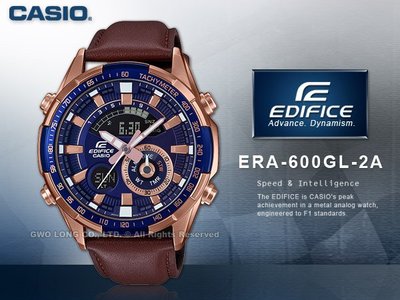 CASIO 卡西歐手錶專賣店 國隆 EDIFICE ERA-600GL-2A 多功能雙顯男錶 皮革錶帶 藍色錶面 ERA-600GL