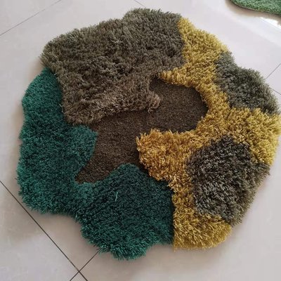 米可家飾~新西蘭羊毛手工地毯不規則家用綠色創意地墊兒童房寵物綠草異形墊地毯手工地毯
