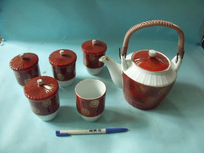 【姜軍府】懷舊！《二手日式和風共1茶壺＋5茶杯＋4杯蓋一組合售！》陶瓷茶具