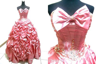 【時尚屋婚紗禮服】桃粉色馬甲法式設計師精緻造型款~二手禮服～Ｗ２４７(歡迎預約試穿)