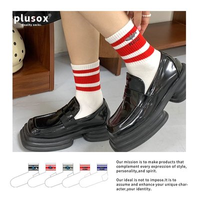 襪子系列 plusox短款中低幫針織男女條杠襪歐美網紅繡標卡通襪毛巾底運動襪