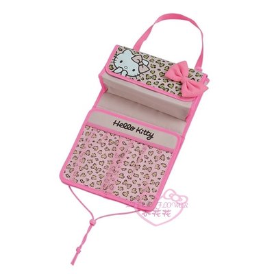 ♥小公主日本精品♥ Hello Kitty凱蒂貓滿版豹紋圖粉色車用面紙置物袋面紙袋多功能面紙套盒88917504