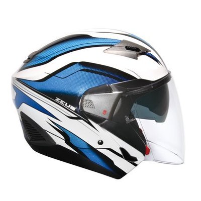 【峰揚】ZEUS 瑞獅 ZS-611E TT18 白藍色安全帽 半罩 遮陽墨片設計 可加裝下巴變全罩 免運費