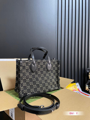 【二手包包】Gucci古奇新款黑牛仔系列GG托特包手提單肩包尺寸：2620cm NO227951