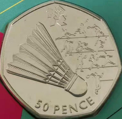 羽毛球 紀念幣 2012年 倫敦 七邊形 鎳幣 正面伊麗莎白【店主收藏】31511