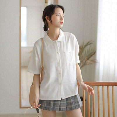 【Abao】襯衫 女 設計感寬鬆 白色襯衫 鹽系 學院風 藝文 韓版 設計感休閒 短袖上衣 最