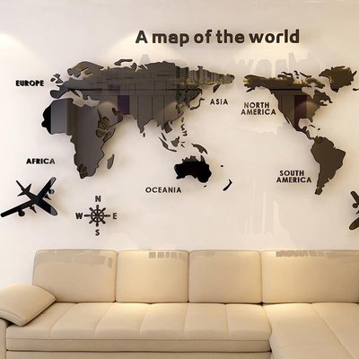 【廚頭灶腦家居】北歐風世界地圖 3d立體亞克力地圖 立體 辦公室勵志背景大面積玄關 房間裝飾 壁貼 復古世界地圖