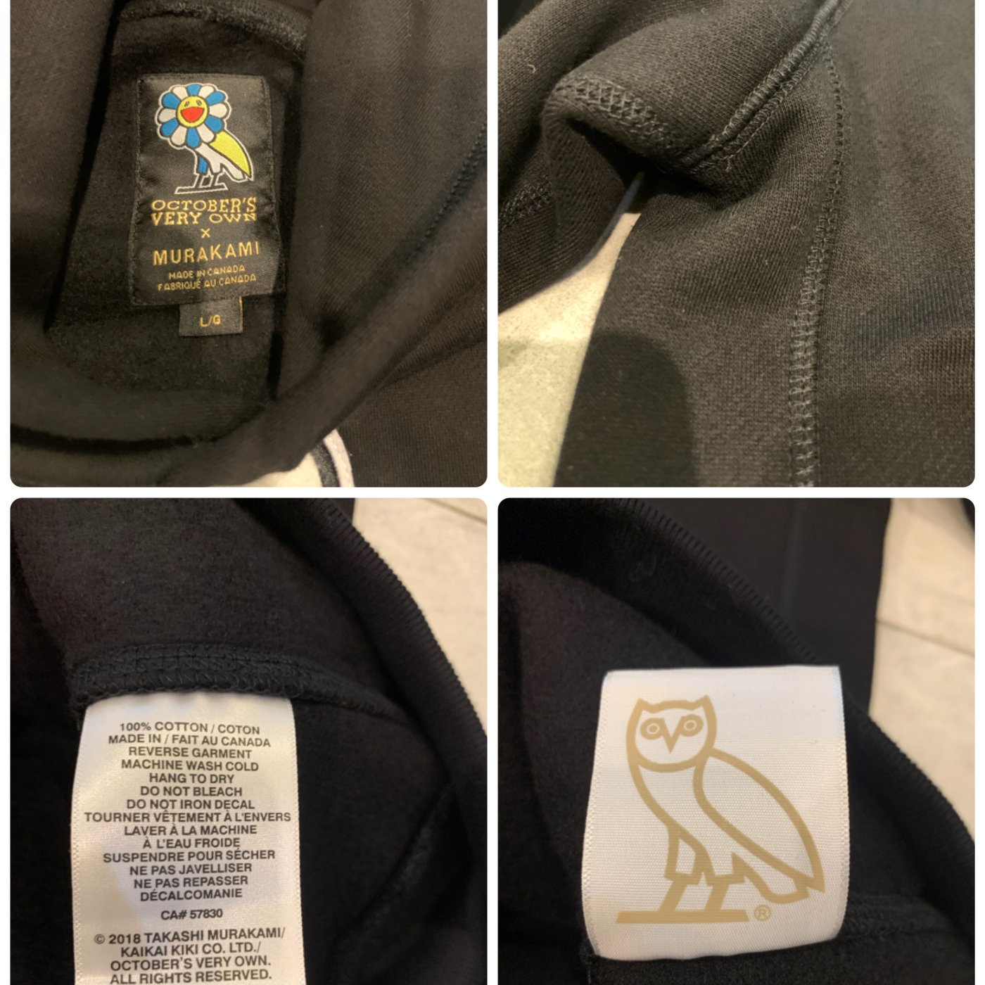 全新現貨正品Takashi Murakami x OVO Hoodie BLACK 村上隆OVO 聯名L號