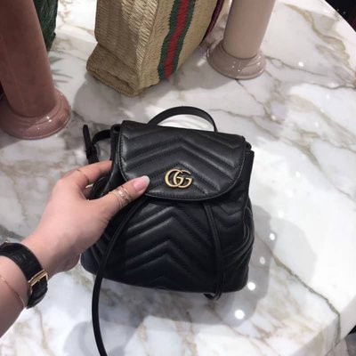 【二手】Gucci 528129 GG Marmont backpack 迷你後背包 L V 同款小書包 黑色