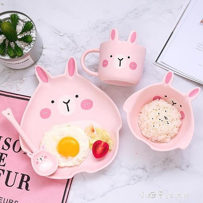 【精選好物】兒童餐具創意陶瓷卡通寶寶餐盤套裝可愛家用早餐盤子吃飯碗勺組合