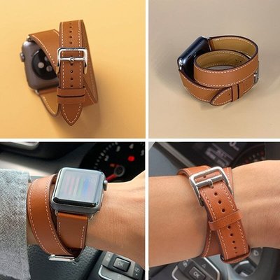 Apple Watch錶帶 愛馬仕皮革手錶帶 同款 Hermes時尚雙圈錶帶 替換錶帶 iwatch 65432 腕帶