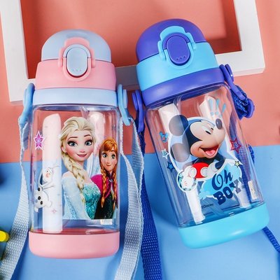 迪士尼冰雪奇緣夏季兒童水杯學生防摔吸管杯艾莎塑料直飲水杯子~特價正品促銷