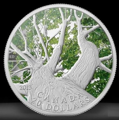 【海寧潮現貨】加拿大2013年楓葉樹冠系列1春天精制彩色1盎司銀幣