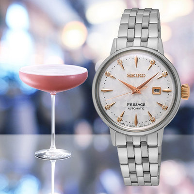 【SEIKO】精工 PRESAGE 調酒師系列 SRE009J1 鋼錶帶 機械女錶白/玫瑰金 30.3mm