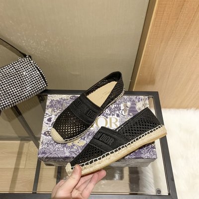 【MOMO全球購】Dior 新款麻繩編織鏤空漁夫鞋 透氣樂福鞋 休閒鞋