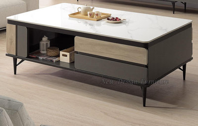 【N D Furniture】台南在地家具-KOK木心板造型雙色130cm岩板大茶几YH