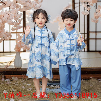 龍袍漢服男童國風唐裝兒童中式禮服女童寶寶三月三男孩少數民族演出服服裝