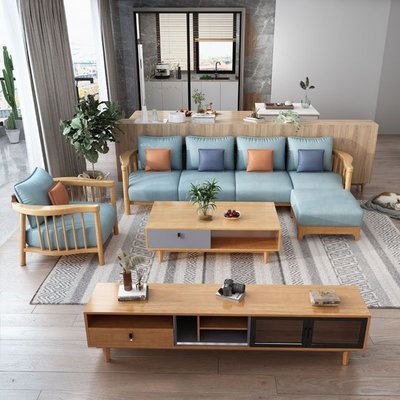 【現貨】北歐全實木沙發家用客廳現代簡約輕奢單人原木轉角小戶型沙發組合