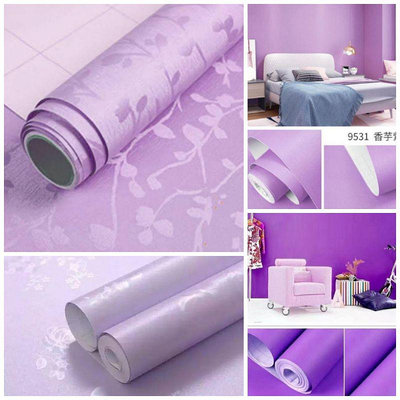 【喵小姐家居】Ungu 純紫色牆壁紙紋理葉子條紋奢華優雅現代當代