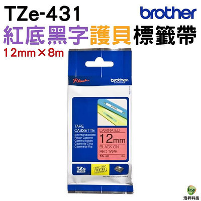 Brother TZe-431 12mm 護貝標籤帶 原廠標籤帶 紅底黑字 Brother原廠標籤帶公司貨