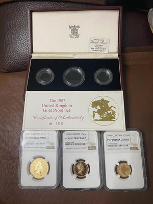 【二手】英國1987年1/2、1、2索維林金幣3枚一套帶證盒 NGC 古玩 銀幣 紀念幣【破銅爛鐵】-9915