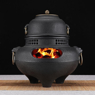鑄鐵炭火爐鬼麵風爐日式鐵壺複古燒水炭爐加熱圍爐煮茶一整套茶具