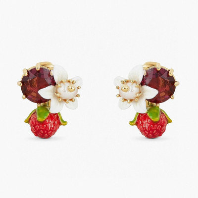 熱款直購#Les Nereides  小樹莓寶石花朵耳釘耳鉤耳夾