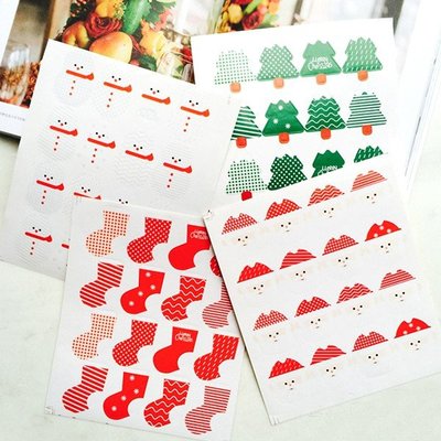 聖誕節紅白綠雪人樹老人靴子貼紙 封口貼 (16枚入)【XM0257】《Jami》