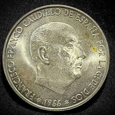 1966年西班牙100比塞塔銀幣 弗朗哥銀幣 西班牙雙柱銀幣