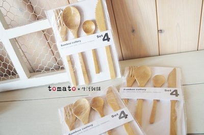 ˙ＴＯＭＡＴＯ生活雜鋪˙日本進口雜貨天然竹製大小湯匙 叉子 刀子4入組合餐具(現貨+預購)