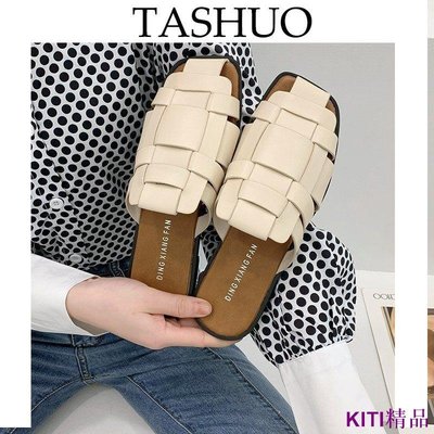 KITI精品TASHUO 35-43碼 大尺碼女鞋網紅包頭半拖鞋女夏41平底涼拖懶人穆勒鞋42