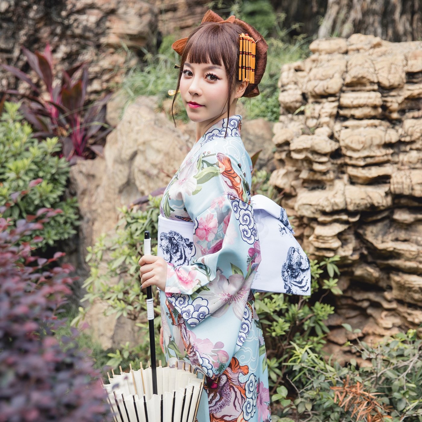 和服浴衣日本改良版和服溫柔文藝復古藍虎少女清新淡雅藝伎花魁四件套