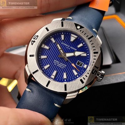 GiorgioFedon1919手錶,編號GF00018,46mm銀圓形精鋼錶殼,寶藍色水鬼錶面,寶藍真皮皮革錶帶款
