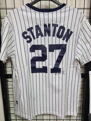 MLB Majestic-洋基隊STANTON背號27號短T 條紋