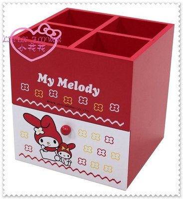 小花花日本精品♥ Hello Kitty 美樂蒂 筆筒收納盒  木製飾品盒 桌上收納櫃抽屜 紅色小花12009503