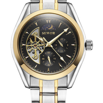 現貨男士手錶腕錶SEWOR思沃奇機械錶 速賣通爆款鋼帶鏤空男士商務機械錶全自動腕錶