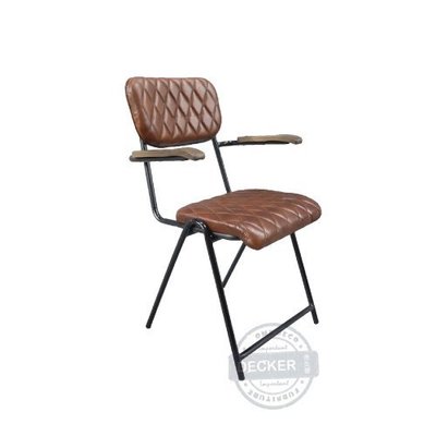 【Decker • 德克爾家飾】Loft工業風 工業家具 老式復古 真皮鐵件 懷舊老時光 亞夫扶手餐椅