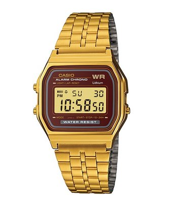 【金台鐘錶】CASIO卡西歐 復古風潮的方形經典電子錶 金屬錶帶系列 A159WGEA-5