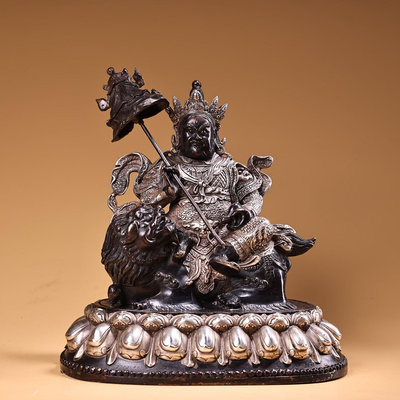 尼泊爾  西藏工藝純銅全銅純手工高浮雕鏨花鎏銀財寶天王佛像一工藝精湛  造像精美450049514952 古董 老貨 擺件