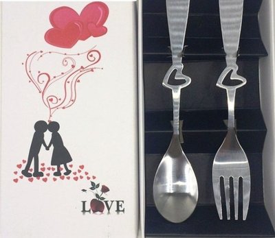 情人節小物 婚禮小物 鏤空愛心 小叉子 + 小湯匙 禮盒組 2件組