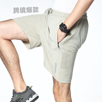 跨境男士運動速干褲夏季戶外冰絲五分短褲輕薄透氣彈力速干健身褲