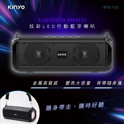 含稅全新原廠保固一年KINYO炫彩LED燈TWS無線串聯藍牙5.0雙喇叭插卡讀卡喇叭音箱(BTS-733)