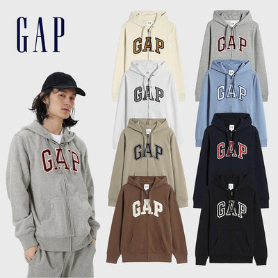 Gap 男女同款 Logo連帽休閒外套 碳素軟磨法式圈織系列-ER【潤虎百貨】