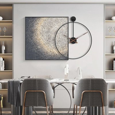 特賣-輕奢餐廳裝飾畫帶時鐘表創意組合現代簡約高檔客廳飯廳掛畫墻壁畫