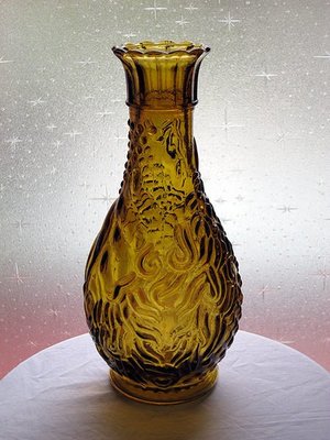 老玻璃瓶玻璃花瓶台灣民藝玻璃工藝品玻璃藝術品琥珀色媲美琉璃浮雕凸模【心生活美學】