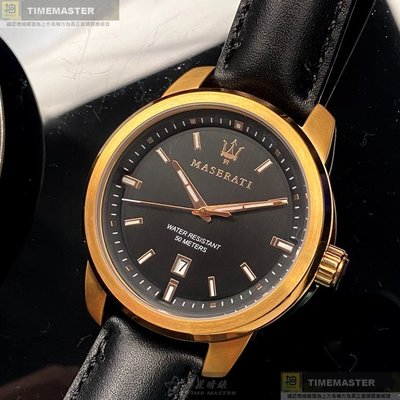 MASERATI手錶,編號R8851121011,44mm玫瑰金錶殼,深黑色錶帶款
