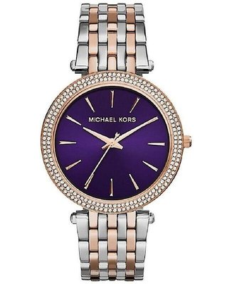 『Marc Jacobs旗艦店』美國代購 Michael Kors時尚紫色精鋼鑲鑽錶圈超薄手錶｜MK