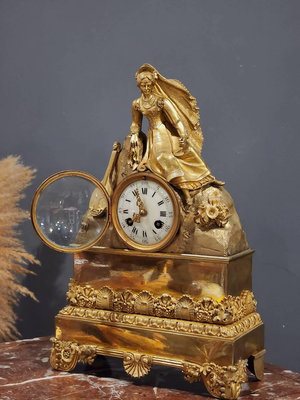 稀有!19世紀 法國 純銅 立體深邃 高貴公主 機械鐘 古董鐘 座鐘 RRQ ⚜️卡卡頌 歐洲古董⚜️✬