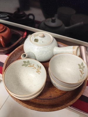 日本清水燒名家 平安雲樂/云樂 陶胎剔刻紋水仙茶壺套件，內外