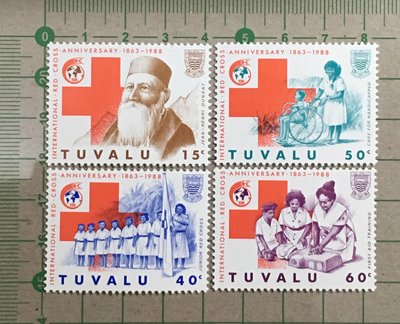 【郵卡庫2】【紅十字】吐瓦魯1988年，國際紅十字會125週年 4全，原膠未貼新票 SP6914
